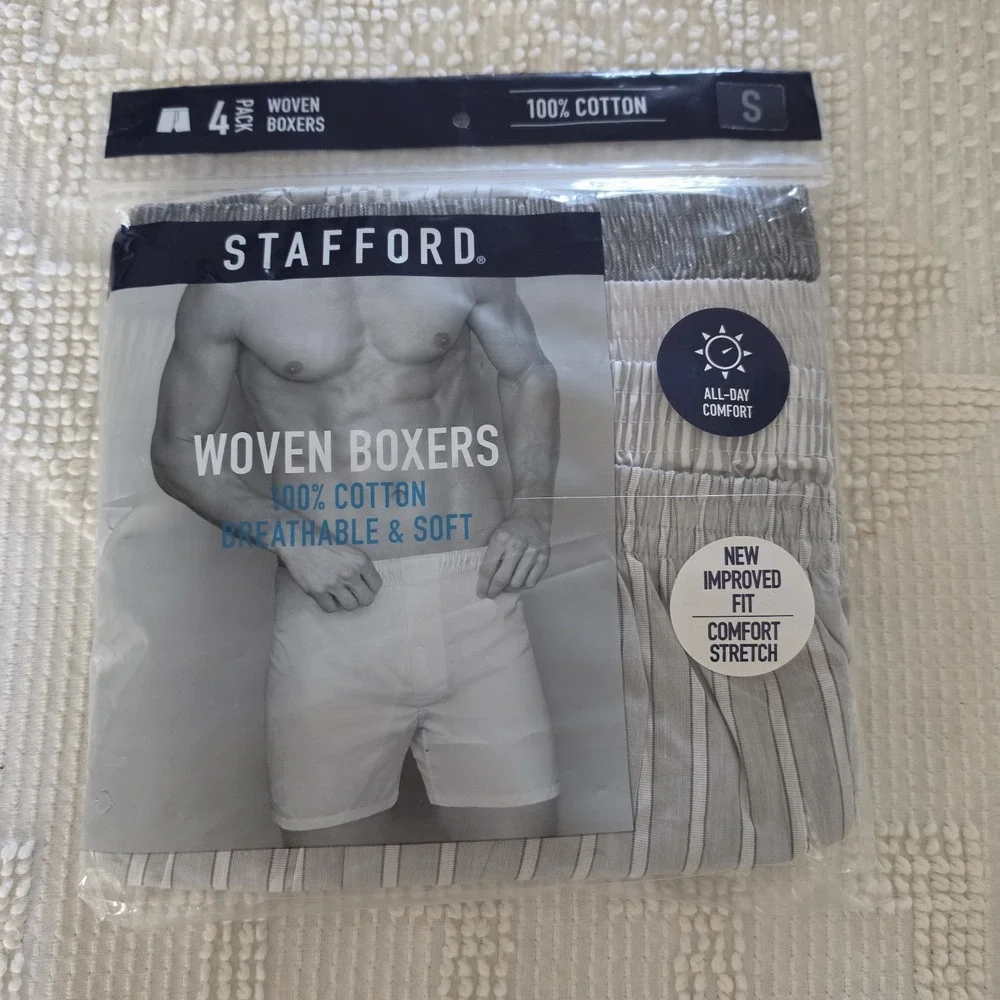 Stafford 4-Pack Men's 100% Cotton Woven Boxers Gray Assorted Small